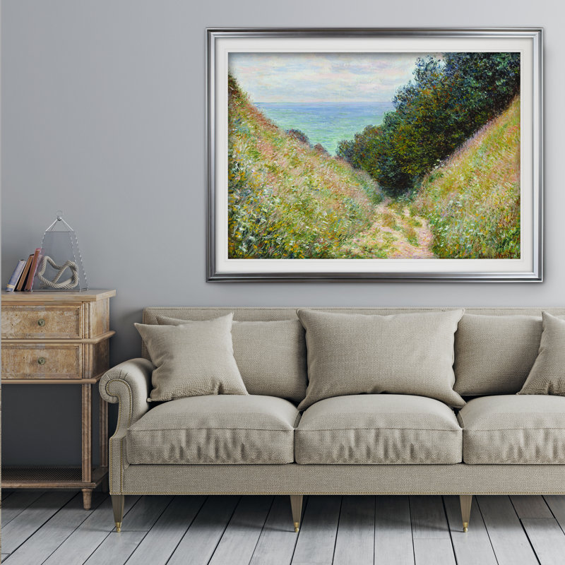 «Road at La Cavée» par Claude Monet, reproduction, Cadre argenté, H 24 po x l 32 po x P 1,5 po