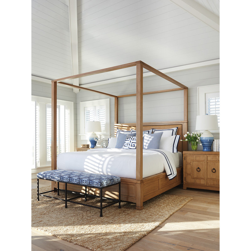 Newport Blue and White Cotton Upholstered Bed Bench