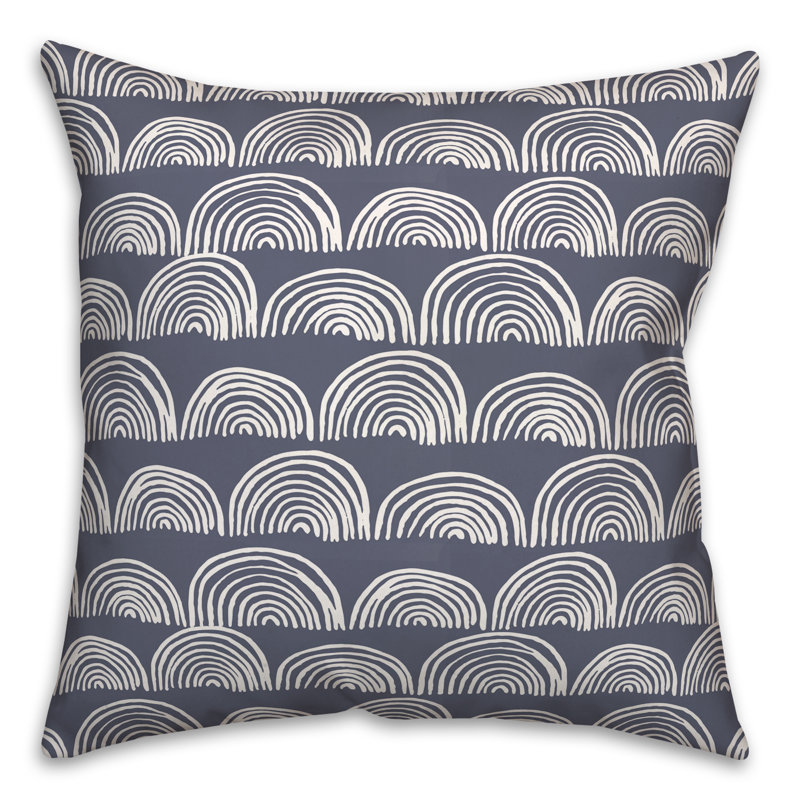 Housse et insert de coussin carré semi-cercles pour l'extérieur 8, Bleu, 16 po x 16 po