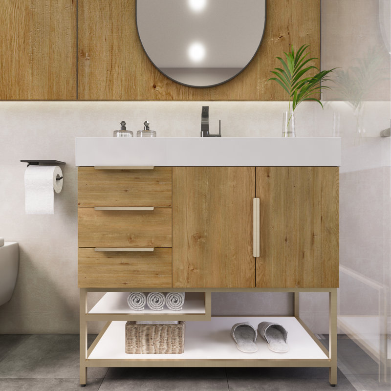 Ensemble de meuble-lavabo simple 35,4 po Malwina, Chêne