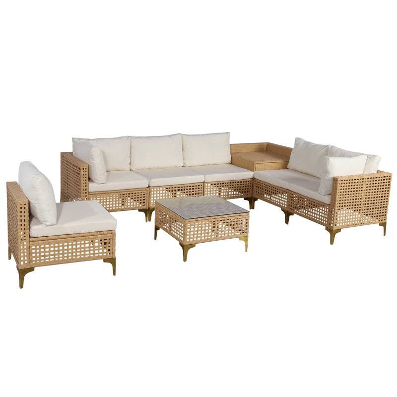 8 Piece Outdoor Wicker Patio Furniture Set, Rattan Sectional Sofa Couch, Patio Conversation Set With Cushion & Coffee Table,Storage Box For Backyard Poolside Porch Garden
