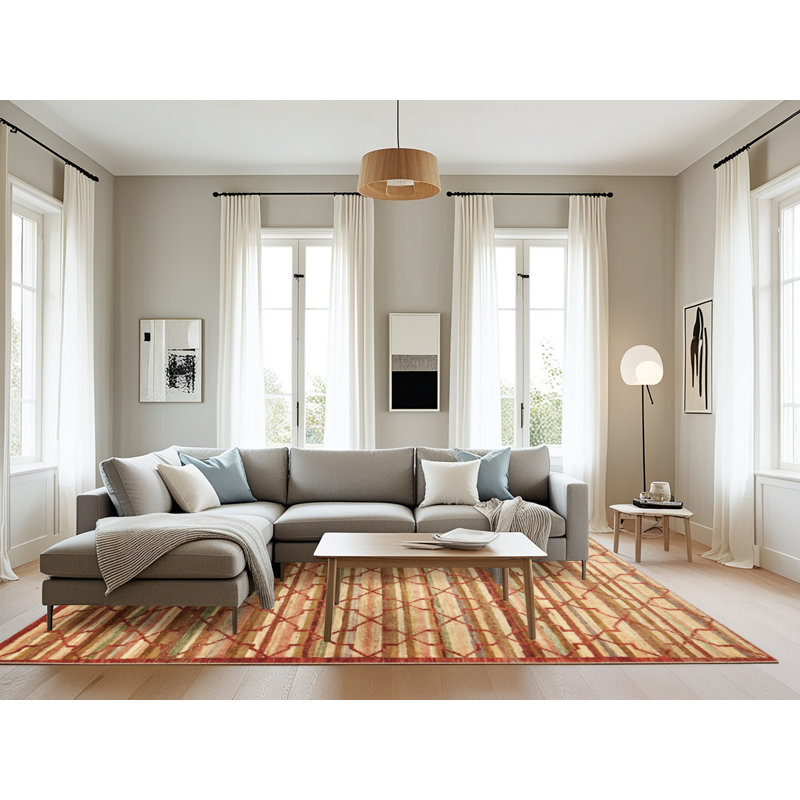Tapis rouge à motif géométrique, Rectangle 8 pi x 10 pi