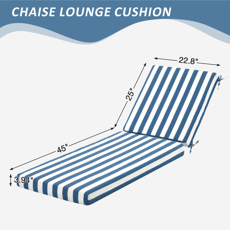 Coussin de chaise longue d'extérieur, Lin bleu / blanc Cabana, 2