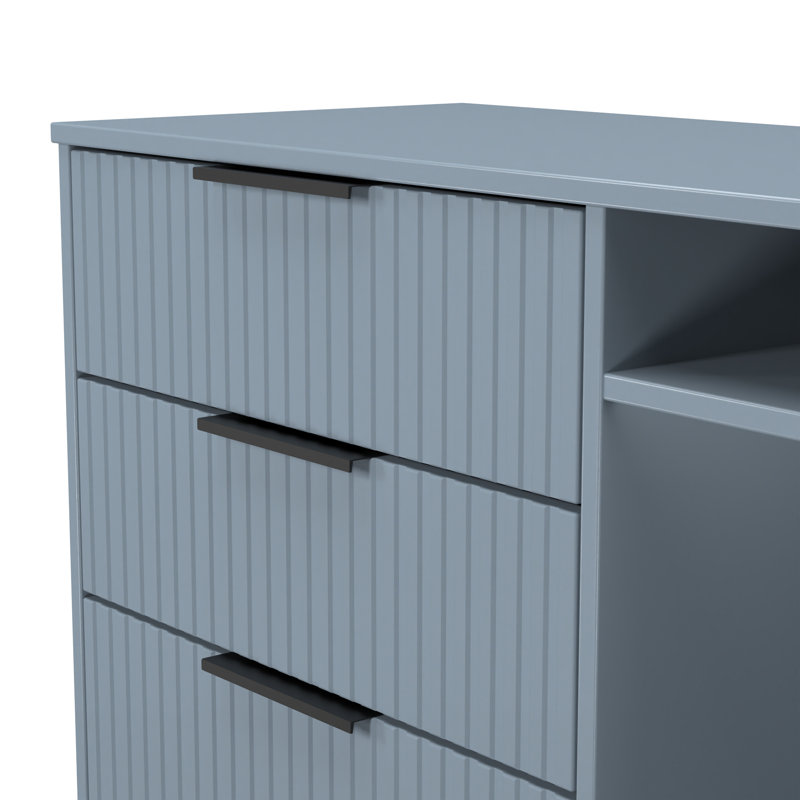 Fluted 3 Drawer TV Unit, Blue