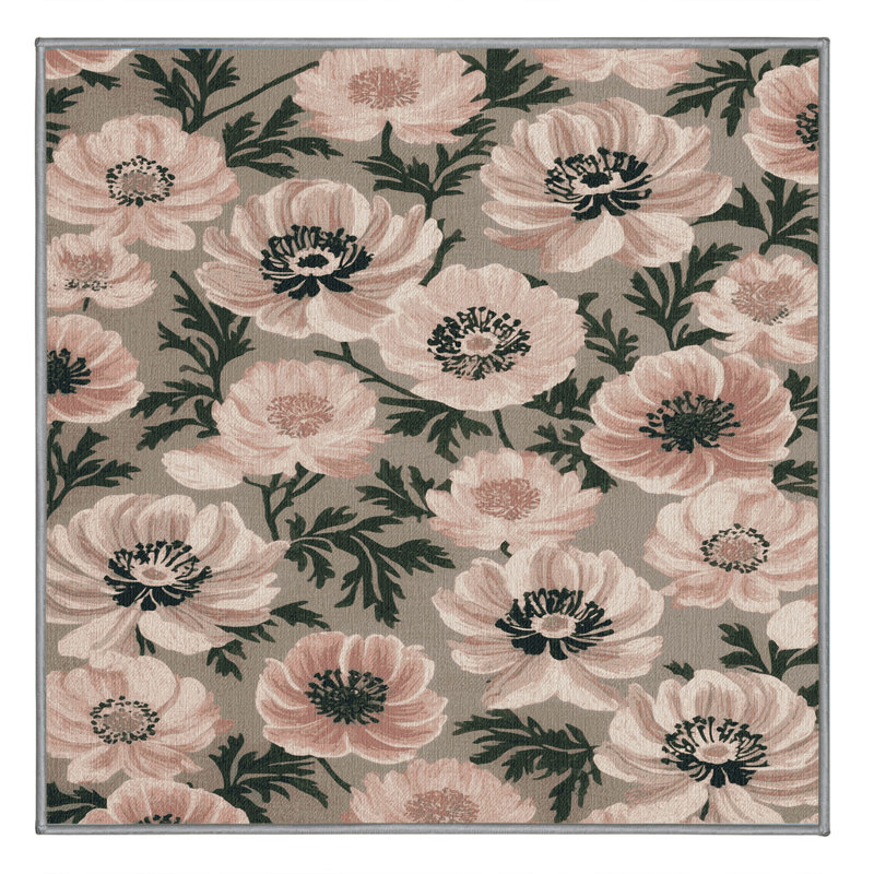 Tapis gris botanique lavable à la machine, Carré 4 pi