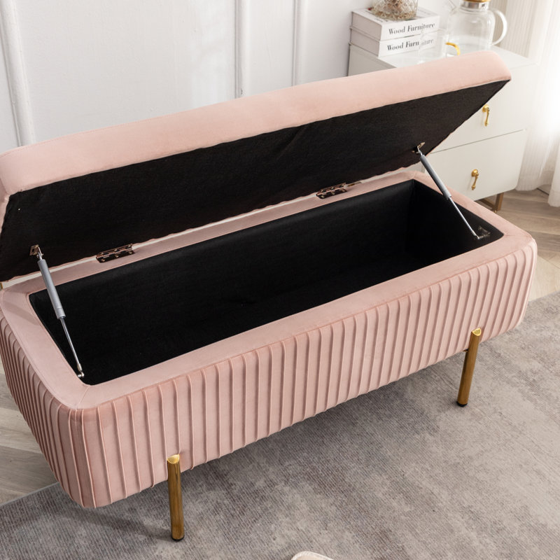 Banc de rangement rembourré en velours Miajah, Rose