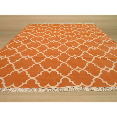 Yellow Hand-Knotted Wool Moroccan Lattice Geometric Modern Contemporary Carpet Rug