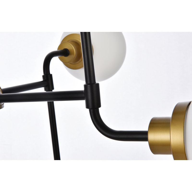 Luminaire suspendu géométrique spoutnik à 8 lumières Orla, Noir/laiton, Blanc givré