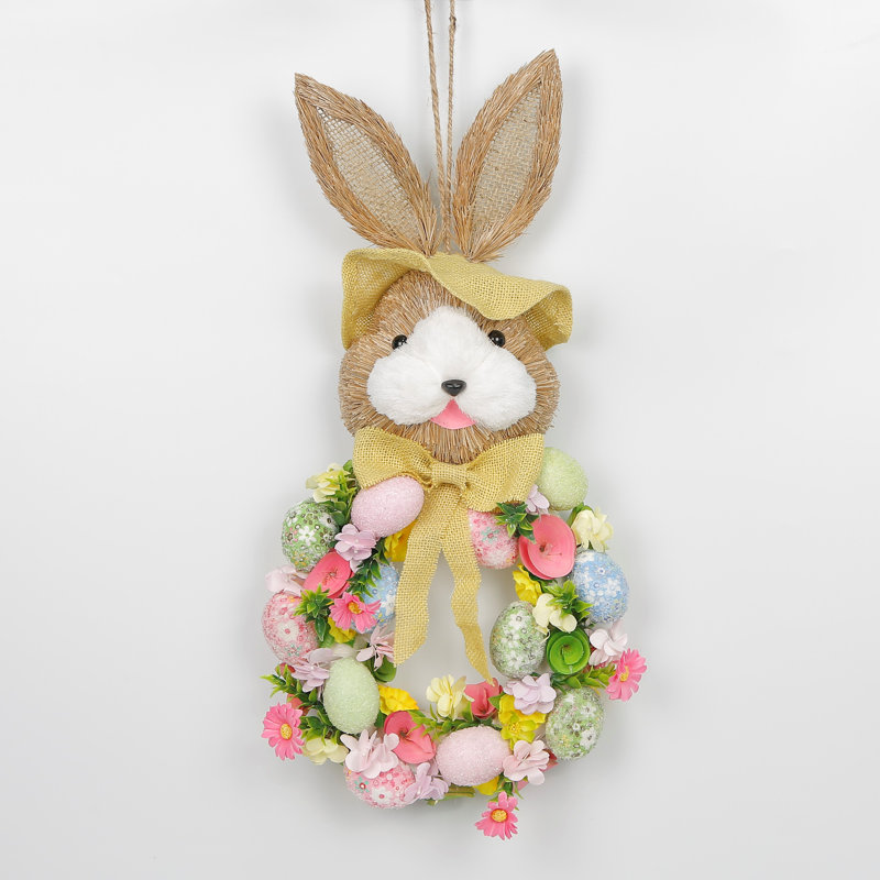 Couronne de Pâques avec œufs colorés 21 pouces Ansuma pour porte d'entrée, Jaune