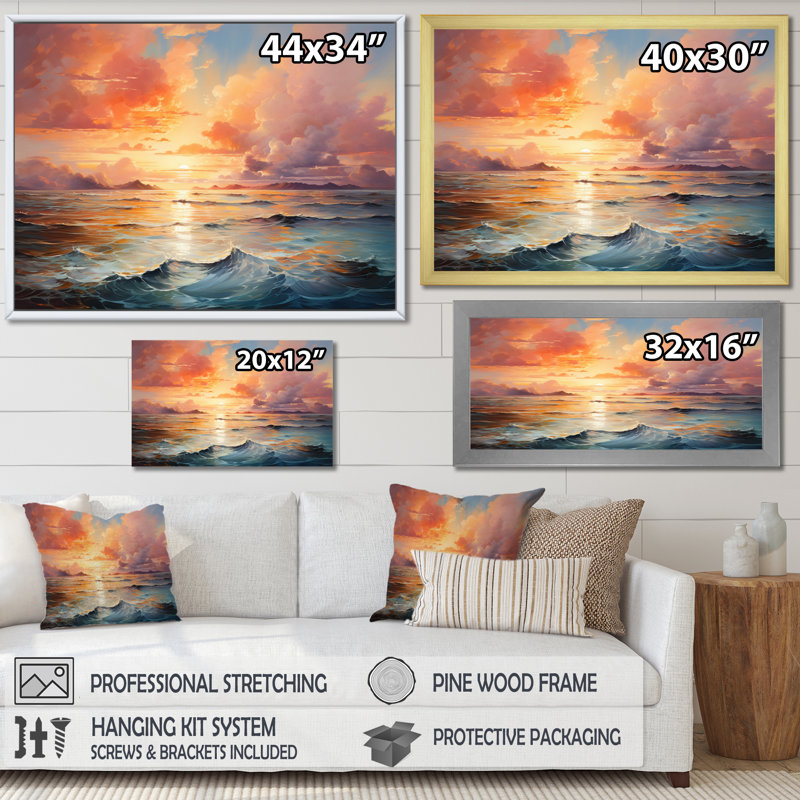 «Clouds Ethereal Horizon», art sur toile, H 30 po x l 40 po x P 1,5 po, Encadrement argenté