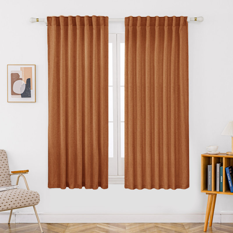 Paire de rideaux semi-transparents en lin mélangé Toyoko, L 52 po x L 63 po, Terracotta