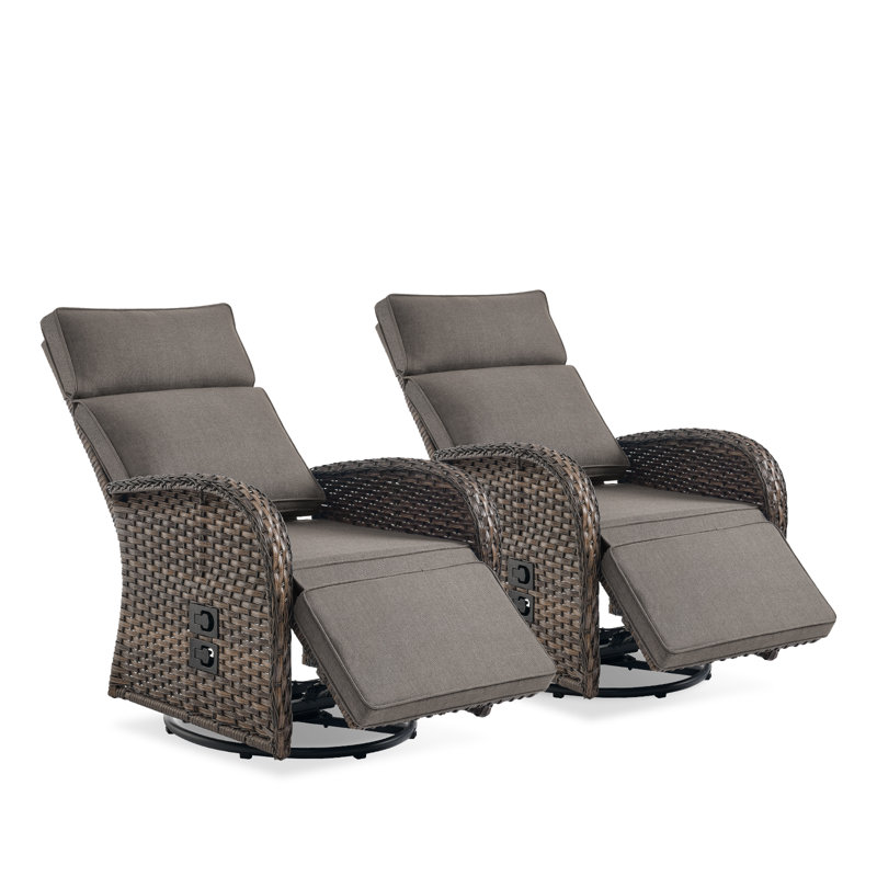 Chaise longue inclinable et réglable en osier Serita, Brun, Gris