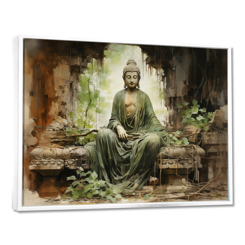Thailande, ruines de Bouddha, art mural, H 34 po x l 44 po x P 1,5 po, Cadre flottant blanc