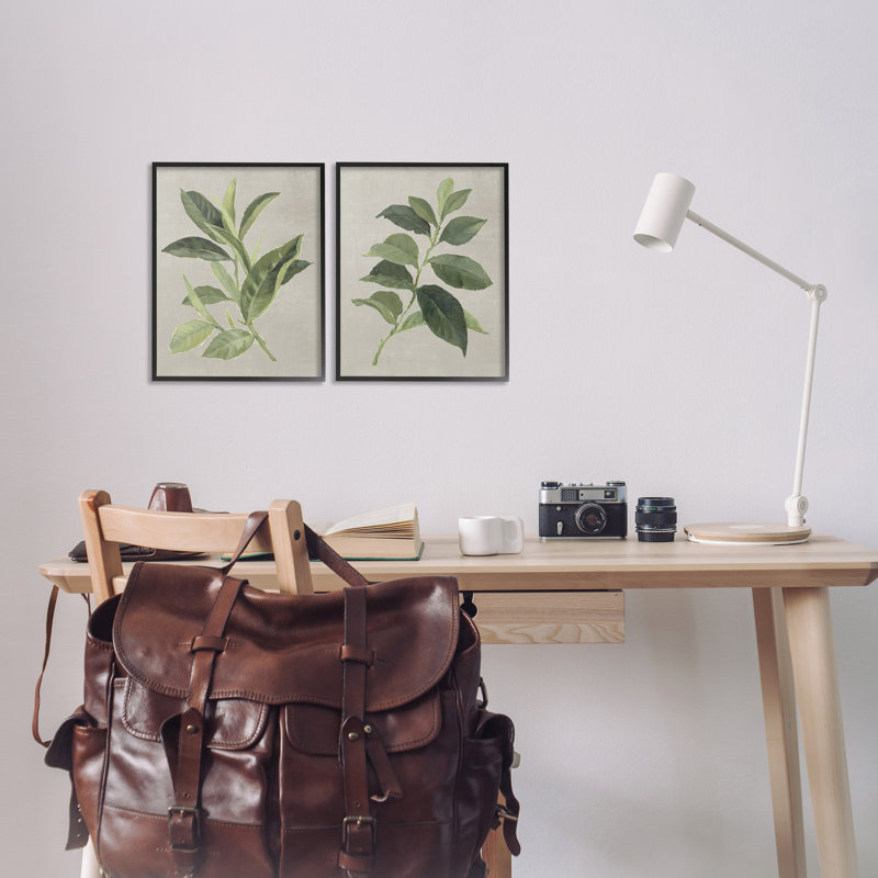 «Green Tea & Coffee Plant Leaves», ensemble de 2 giclées encadrées, design par Lanie Loreth, H 14 po x l 11 po