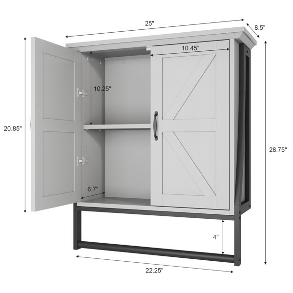 Bathroom Wall Cabinet, Wall Mounted Storage Cabinet with Slide Barn Door  and Adjustable Shelves, Modern Storage Cupboard, Hanging Storage Organizer