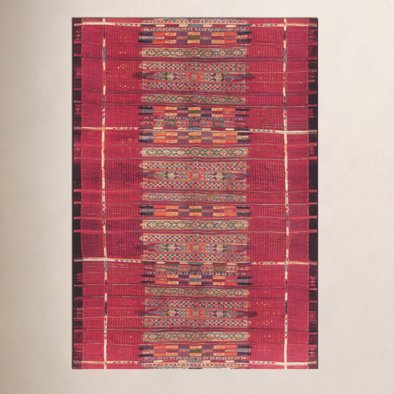 Tapis intérieur / extérieur rouge Sesena, Rectangle 7 pi 10 po x 9 pi 10 po
