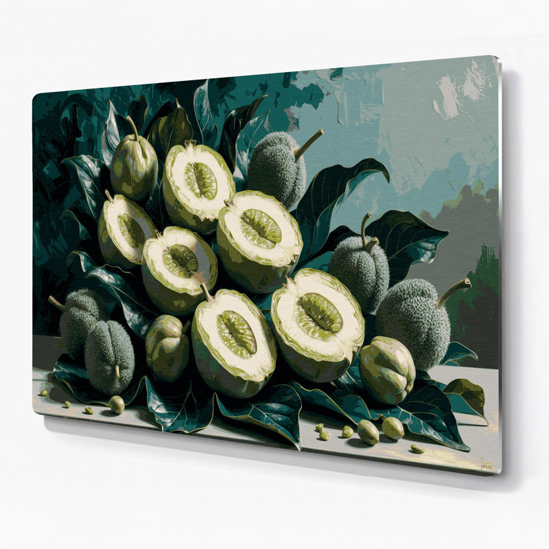 «Fruit Feijoa», art mural en métal vert, H 11 po x l 14 po