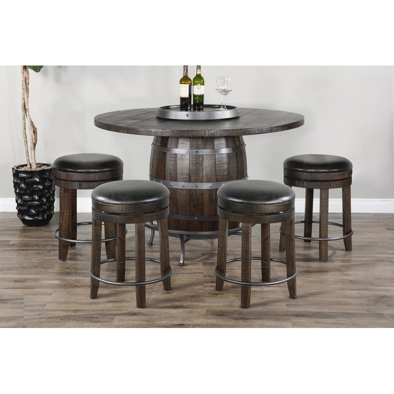 Sunny Designs Round Pub Table With Wine Barrel Set