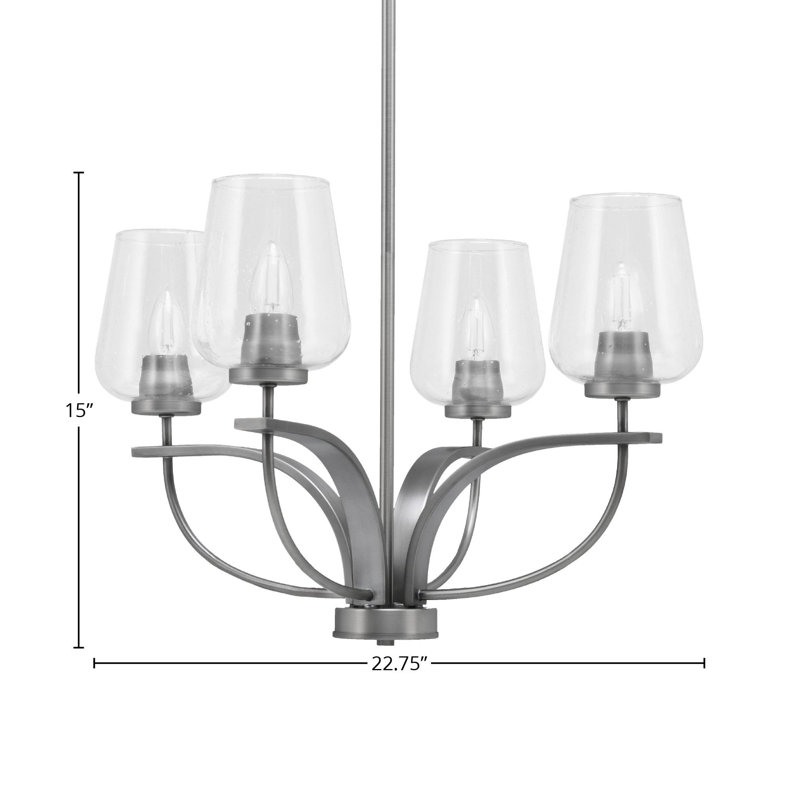Lustre 4 lumières verticales Unia illustré en finition graphite avec verre transparent de 5 po