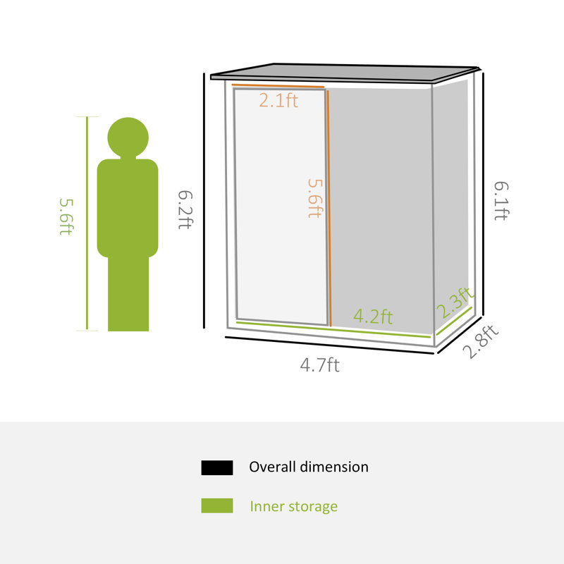 Remise de rangement en métal l 4 pi 8 po x P 2 pi 9 po, Gris