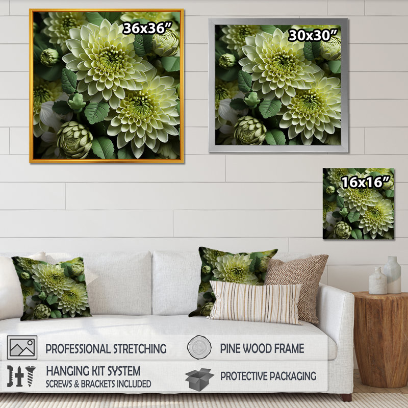 «Mums Fragrant Elegance», reproduction sur toile, H 30 po x l 30 po x P 1 po, Cadre doré simple