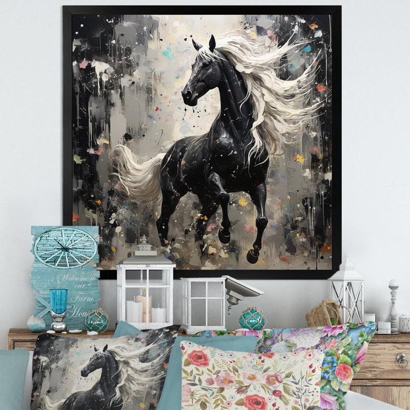 Minimalisme galopant cheval I - cheval, reproduction d'art mural, H 16 po x l 16 po x P 1 po, Cadre simple noir