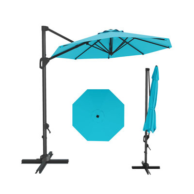 10 FT Round Cantilever Patio Umbrella with Base Included, UV Protective And Water Resistant Canopy, 360 Rotation, Integrated Tilting System, Turquoise