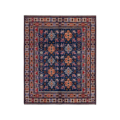 Tapis oriental bleu en laine noué à la main 8 pi 4 po x 9 pi 6 po - MOA102555
