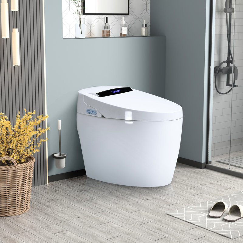 Auto Seat Open/Close Bidet Toilet - Night , Temperature Adjustable, White Ceramic Smart With Function Multiple Flushing Options,