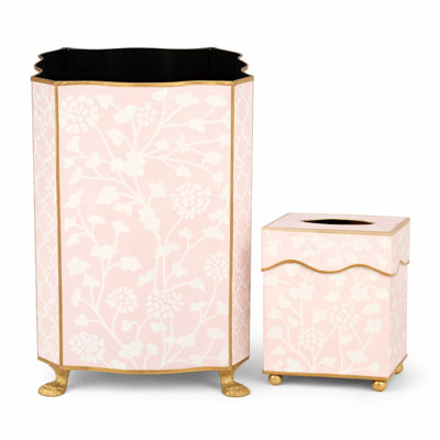 Miramontes Pale Pink Spring Floral Wastepaper Basket & Tissue Set