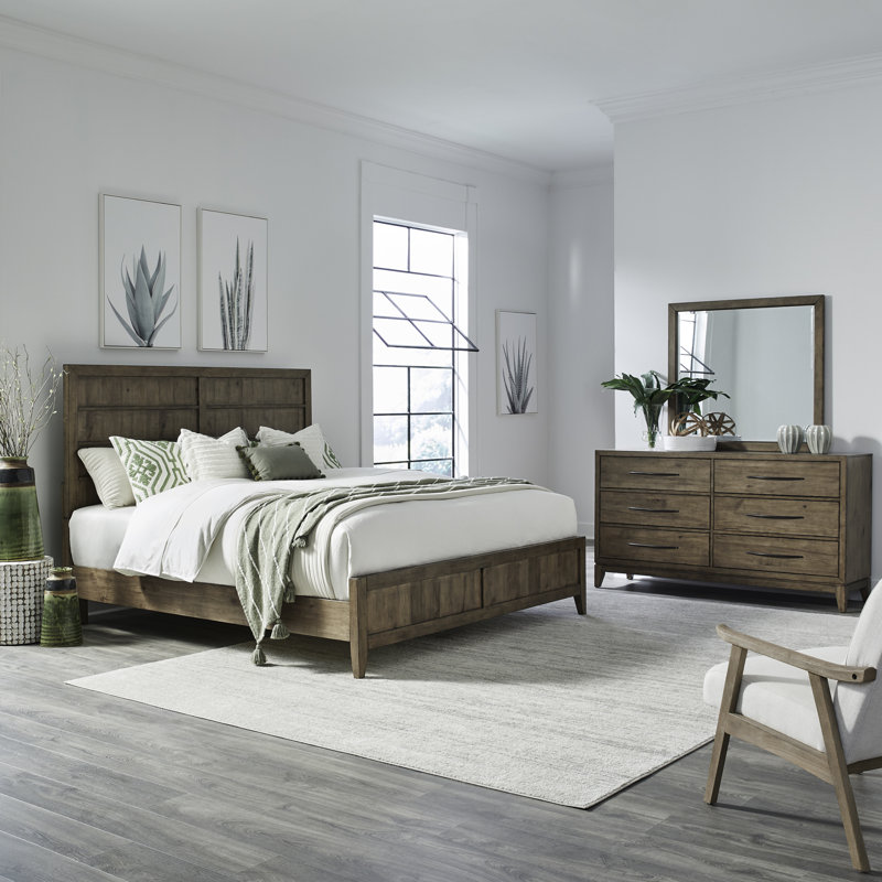 Hinkle Queen Panel Bed, Dresser & Mirror Bedroom Set, 3 Pcs: Bed, Dresser, Mirror, Queen
