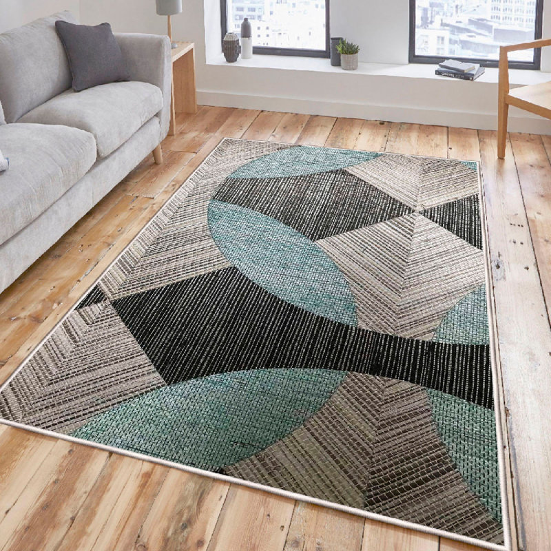 Luxury Cotton Area Rug, 4.0 x 6.0 Feet | 100% Cotton, 1.0 Pile Height, Antibacterial & Non-Slip PVC Underside | Machine Washable, Blue, Grey & Black Design | Perfect for Living Room & Bedroom Décor