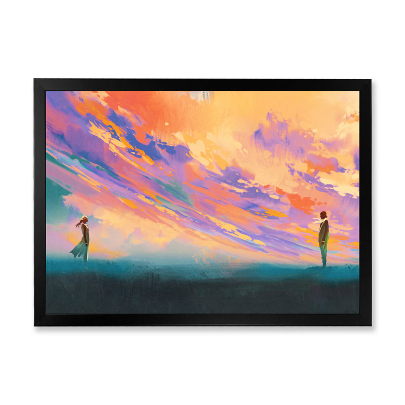 Jeu vidéo Fantasy Couple In Love - Décoration murale moderne sur toile, H 30 po x l 40 po x P 1,5 po, Cadre photo noir