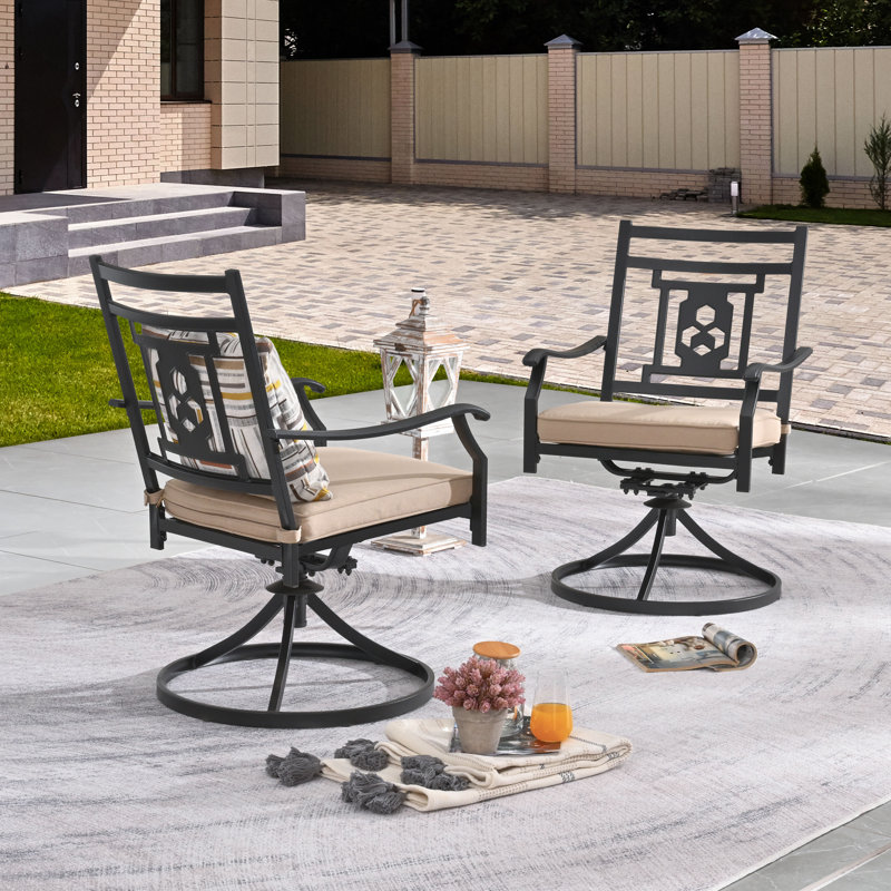 Ensemble 2 pièces de chaises de salle à manger pivotantes en métal avec coussins beiges, Beige
