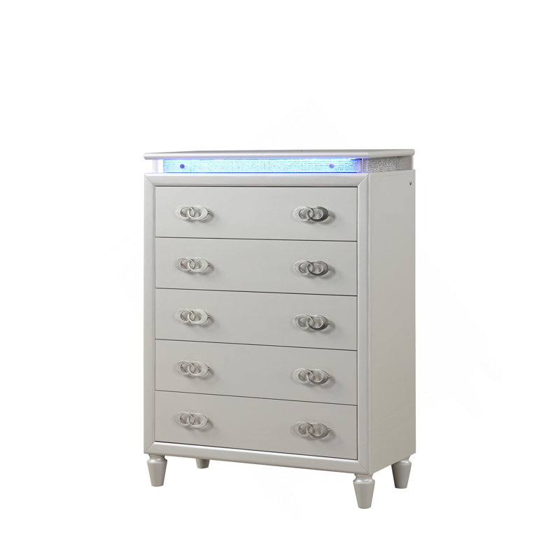 Perla 5 Drawer LED Chest Made With Wood In Milky White