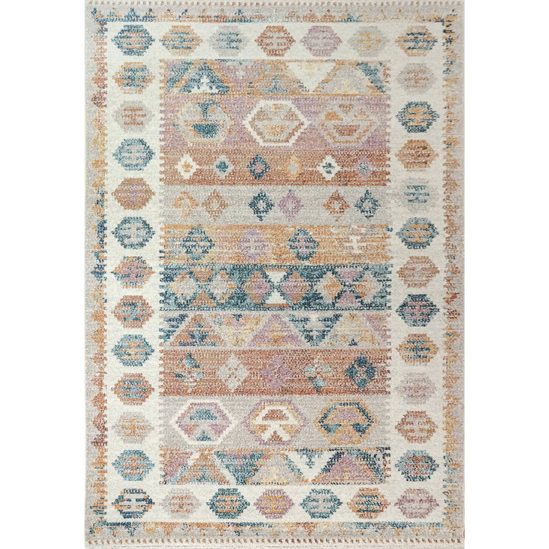 Tapis beige / brun / bleu Leidi, Rectangle 5 pi x 7 pi