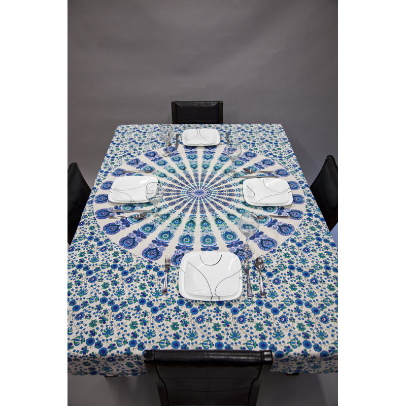 Tapisserie en coton paon, H 100 po x l 64 po, Bleu / vert