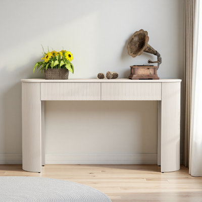 Entryway Table With Fluted Design, Modern Console Table With Storage, Oval Top And 2 Drawers For Entryway And Living Room