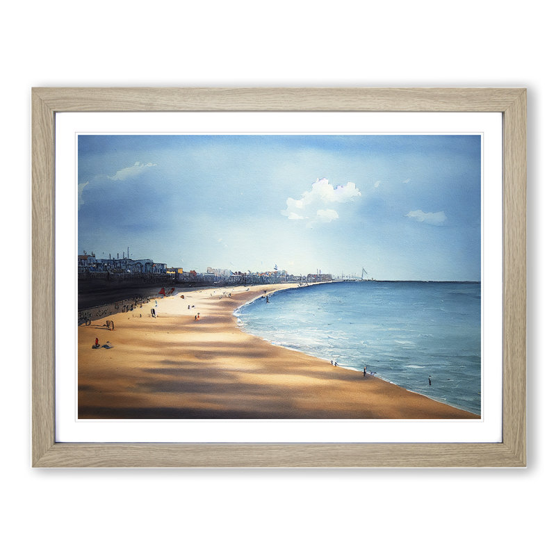Beach In Watercolour Vol.2 - Single Picture Frame Painting, 34cm H x 46cm W x 2cm D, Oak