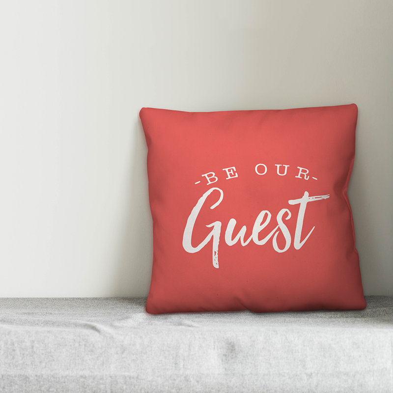 Textual Outdoor Throw Pillow, Coral, 16" H x 16" W