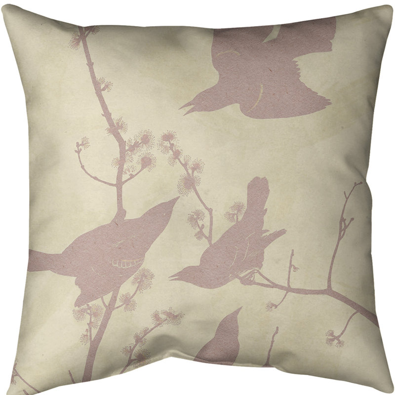Housse de coussin en coton Winged Starling, 18 po x 18 po, Jaune / Rose, Polyester filé