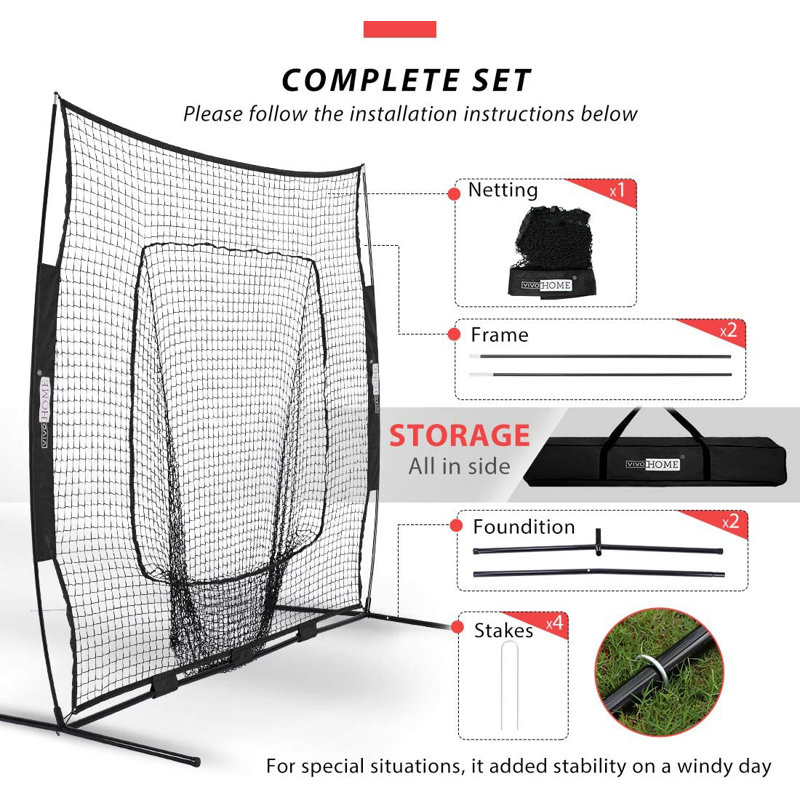 Baseball Softball Practise Goal Net with Carrying Case, Black
