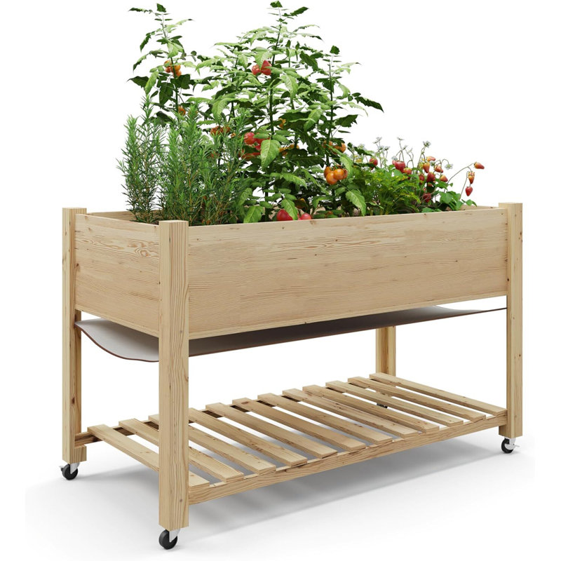 Lit de jardin surélevé 48 po x 24 po x 30 po avec roulettes, profondeur accrue des pieds, Naturel