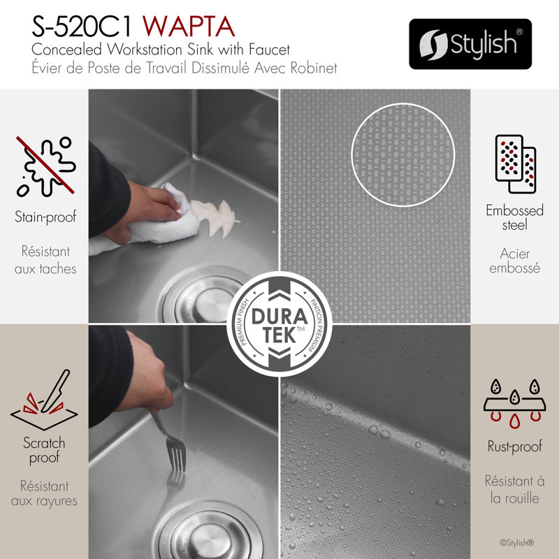 Concealed Dual-Mount Utility Sink – 20-Inch, 1-Hole Prep Sink Dura-Tek Finish with Faucet, Stainless Steel