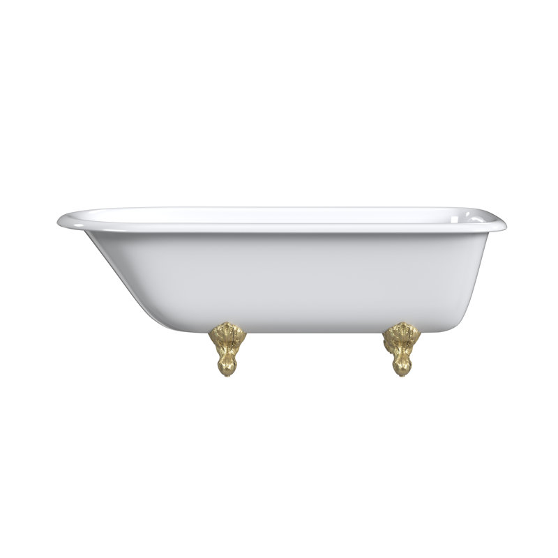 61'' L Freestanding Soaking Bathtub, Polished Brass, White Interior with White Exterior