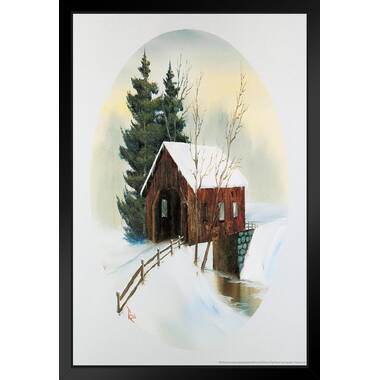 Loon Peak® Bob Ross The Old Mill Art Print Painting Bob Ross Poster Bob Ross  Collection Bob Art Paintings Happy Accidents Bob Ross Print Decor Mountains  Painting Wall Art Black Wood Framed