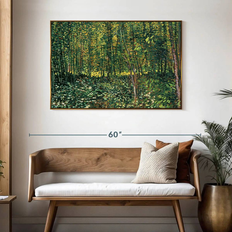 Arbres et sous-bois, 46 po x 31 po, Cadre flottant doré