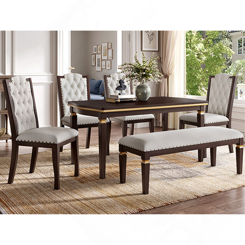 Ensemble de table de salle à manger 6 pièces, table rectangulaire de 60 po, 4 chaises capitonnées à haut dossier et 1 banc pour la salle à manger et la cuisine