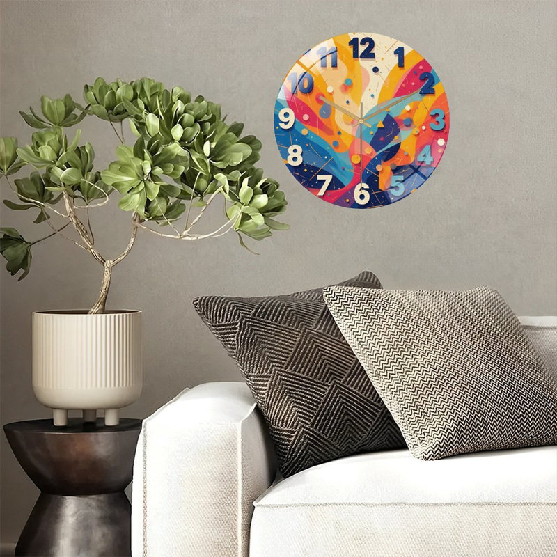 Horloge murale colorée abstraite avec art artistique - Horloge murale moderne en verre 12 po