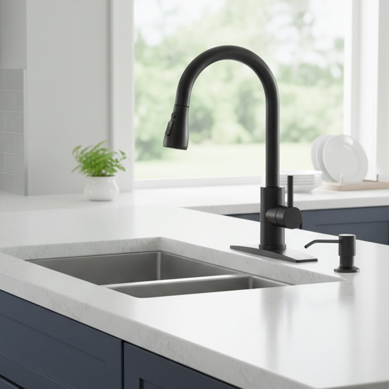High-Arc Pull-Down Kitchen Faucet - SUS 304 Stainless Steel - Single Handle, Matte Black Finish